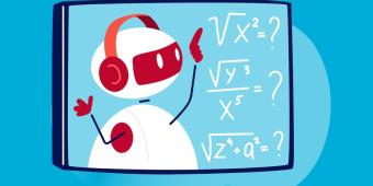 a robot is writing formulas on a blackboard